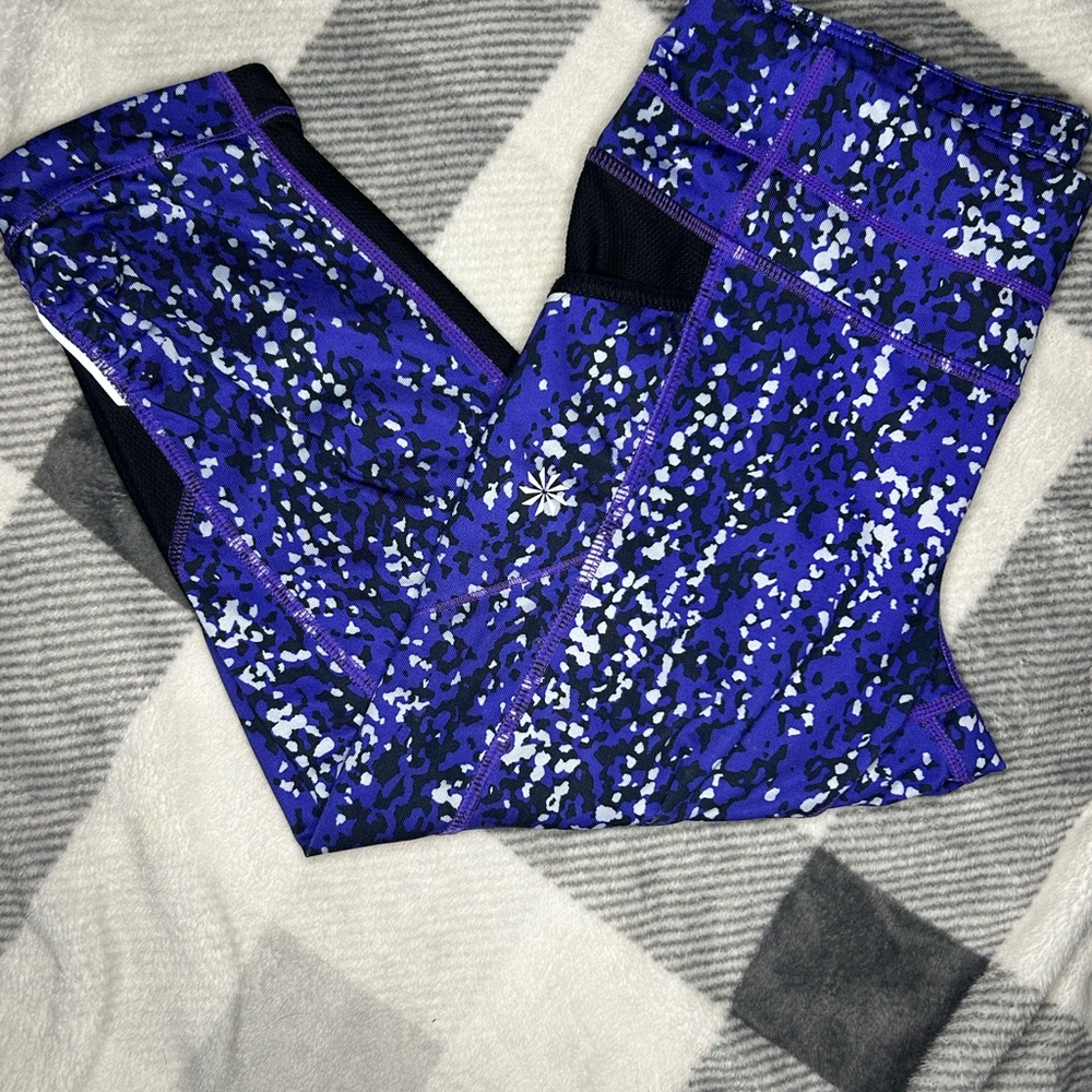 Athleta Purple and Black Patterned Capri Leggings